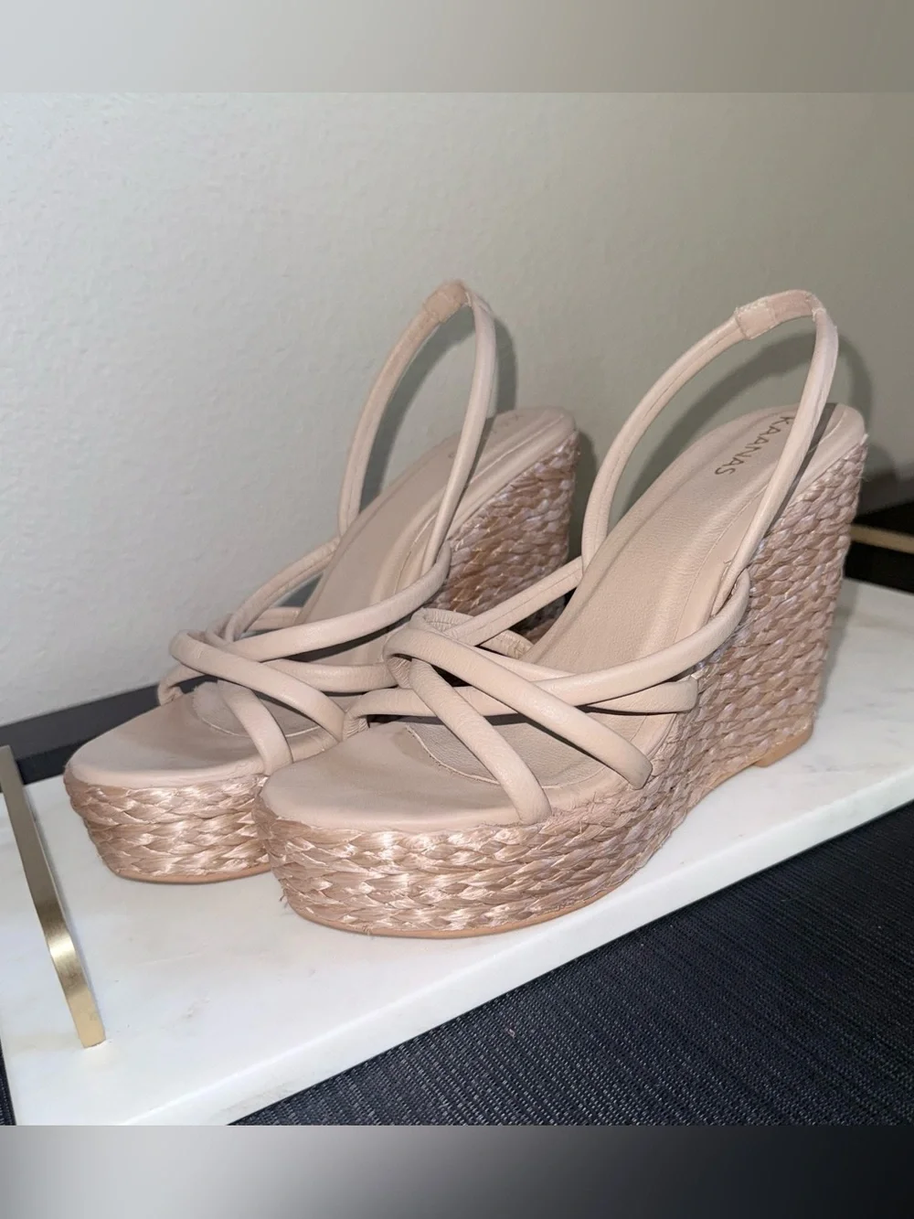 Kaanas Beige Wedge Espadrille Sandals - Women's Size 10